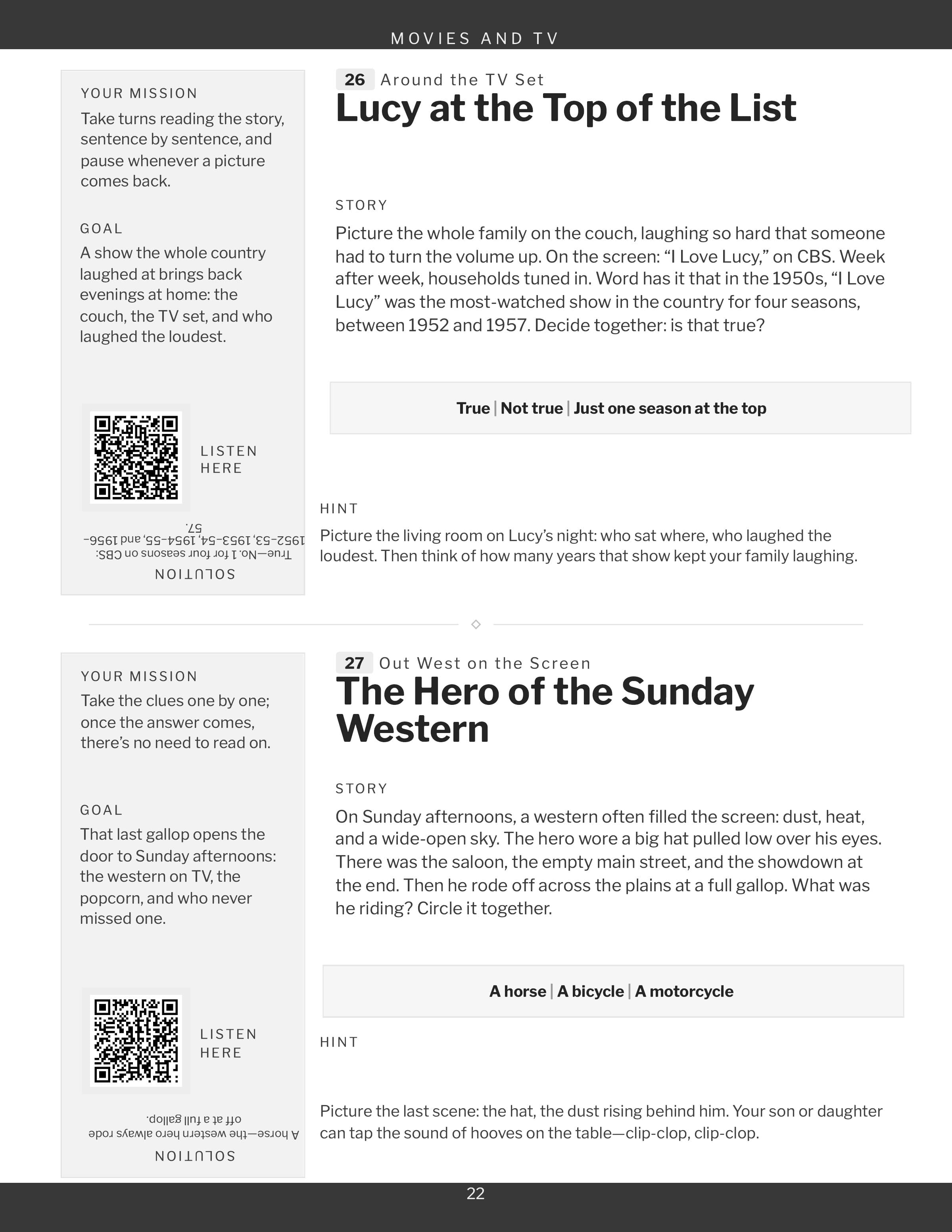 A page from the Movies and TV section, two games and their square