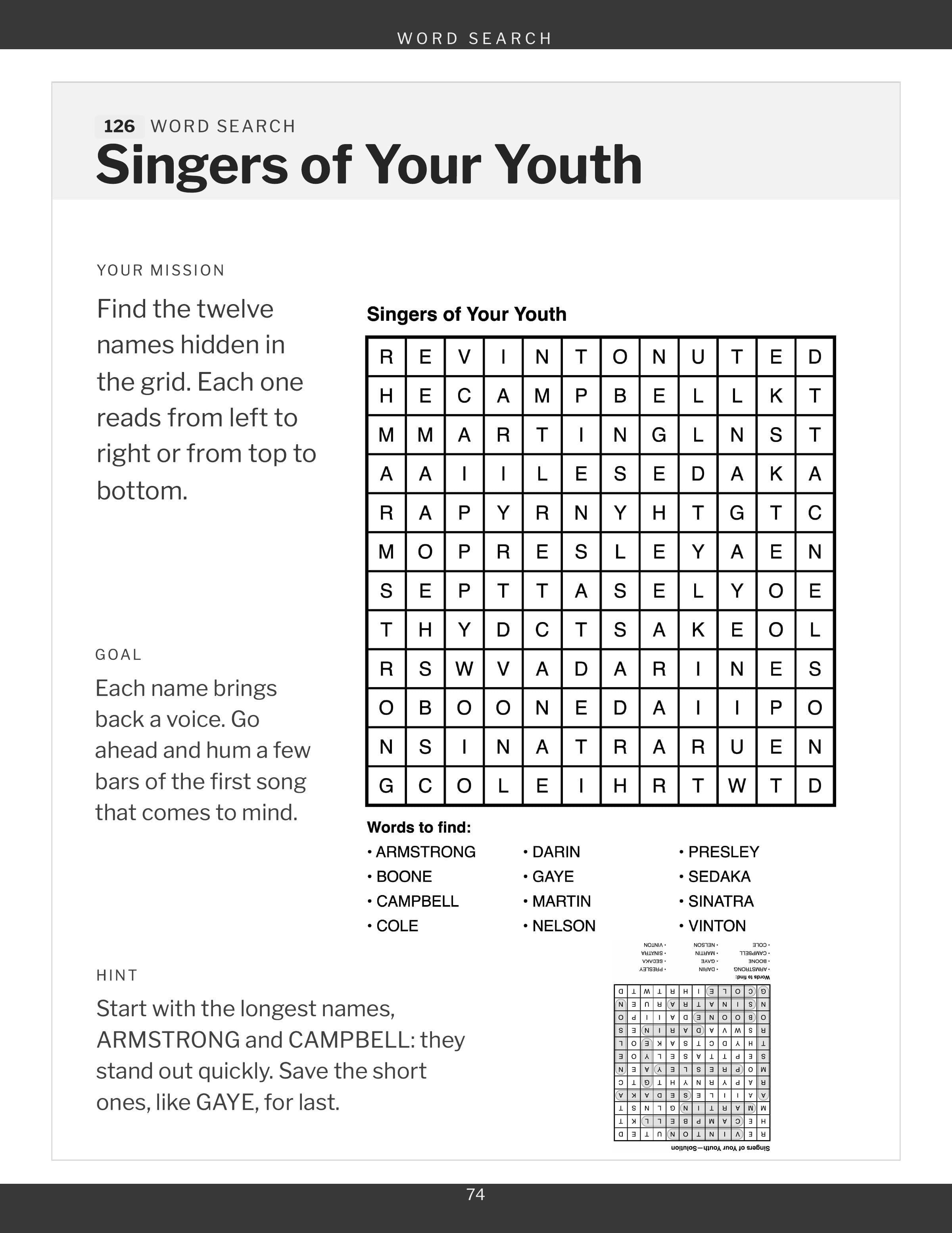 A word search grid, to fill in with a pencil